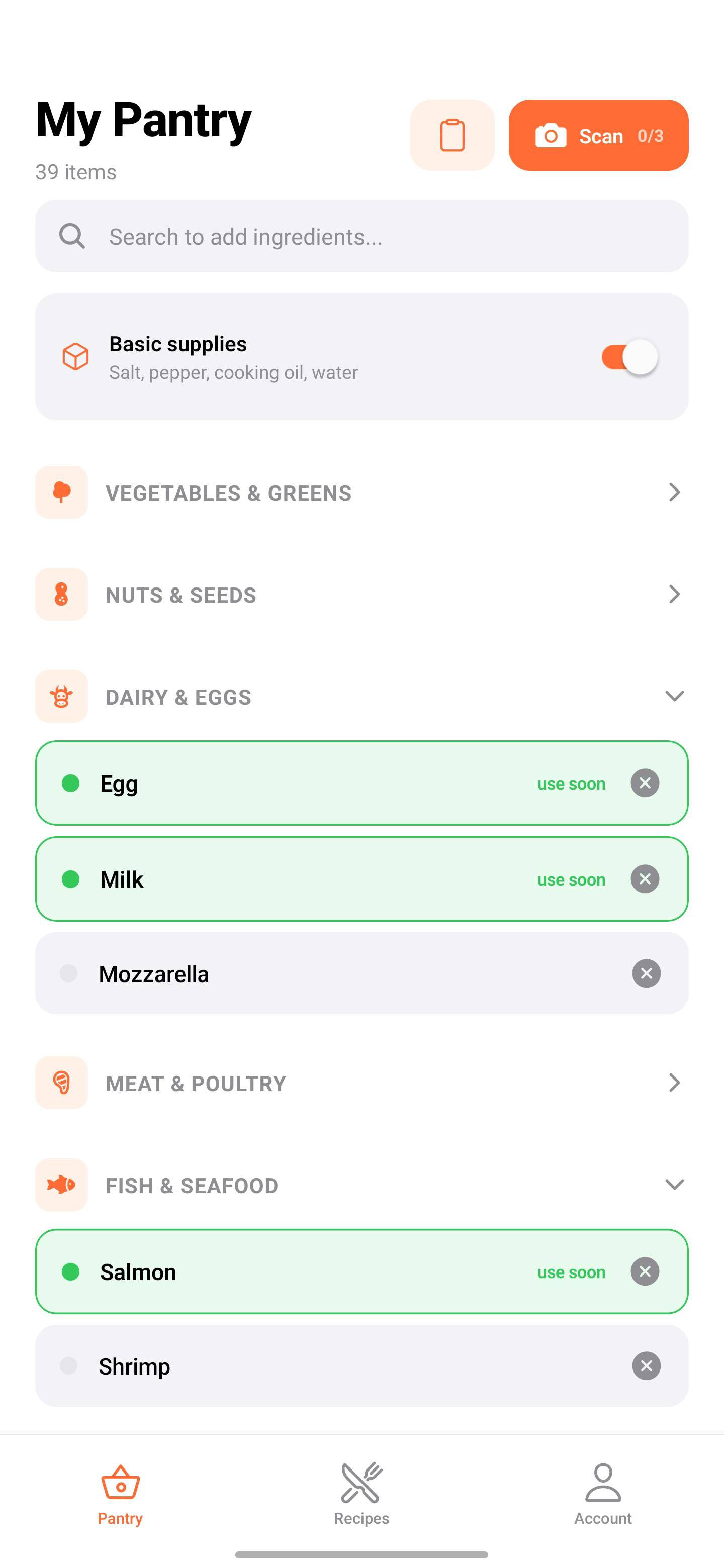 Culinara — pantry view on iOS